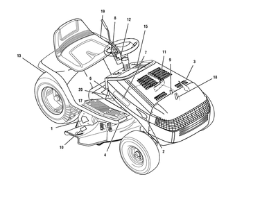 Decals Diagram and Parts List for 405017X190B-7800296 2007 Briggs and Stratton Lawn Tractor